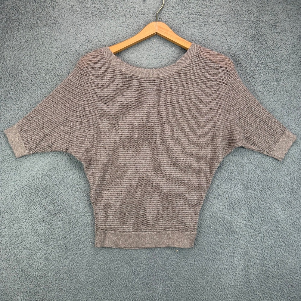 Express Womens Small Brown Metallic Shimmer Open Knit Batwing Dolman Sweater